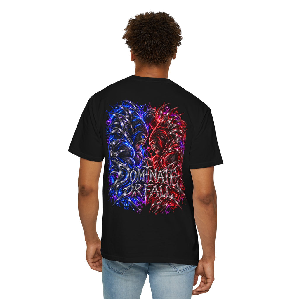 Dominant Vortex Fantasy Graphic Tee | Red & Blue Energetic Shirt