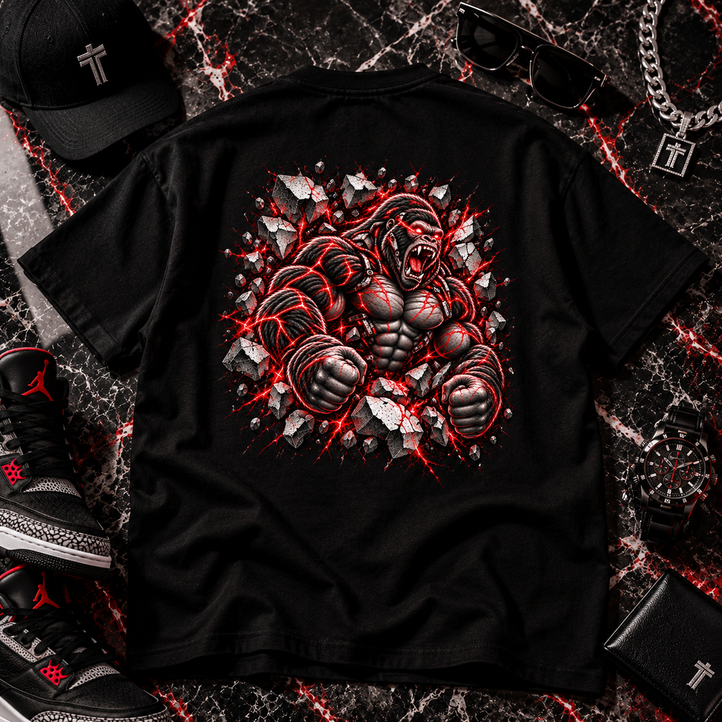 Fierce Gorilla Breakthrough Graphic Tee | Blue & Red Streetwear Shirt