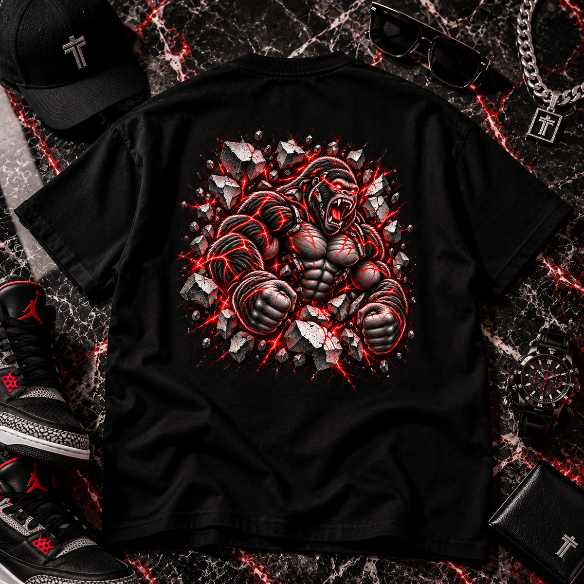 Fierce Gorilla Breakthrough Graphic Tee | Blue & Red Streetwear Shirt