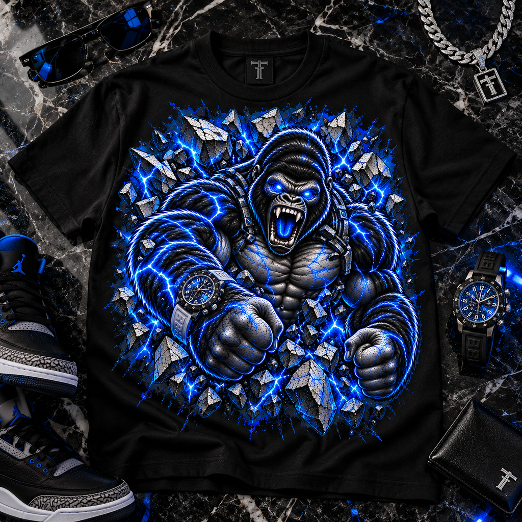 Fierce Gorilla Breakthrough Graphic Tee | Blue & Red Streetwear Shirt