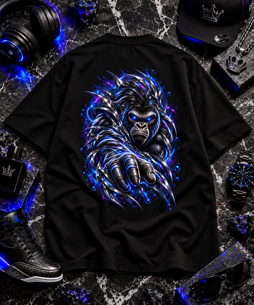 Neon Blue Gorilla Claw Graphic Tee | Ape Streetwear T-Shirt
