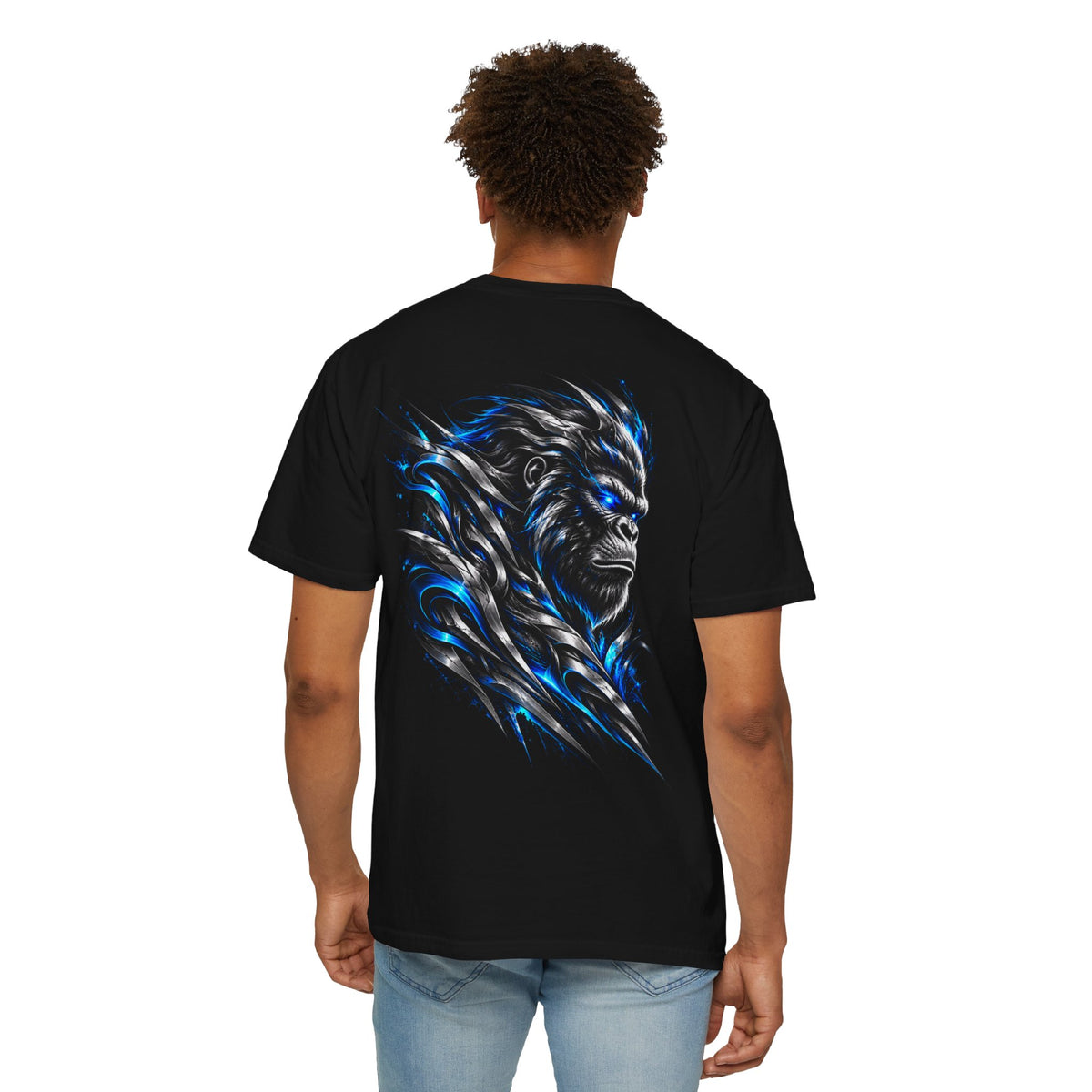 Blue Energy Gorilla Spirit Back Print Tee | Graphic Ape Shirt